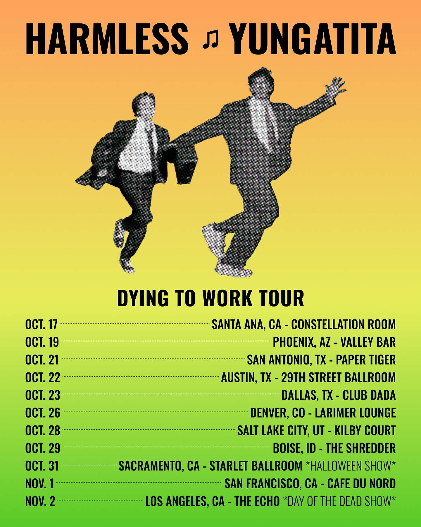 Harmless Dying to Work Tour Poster 2025